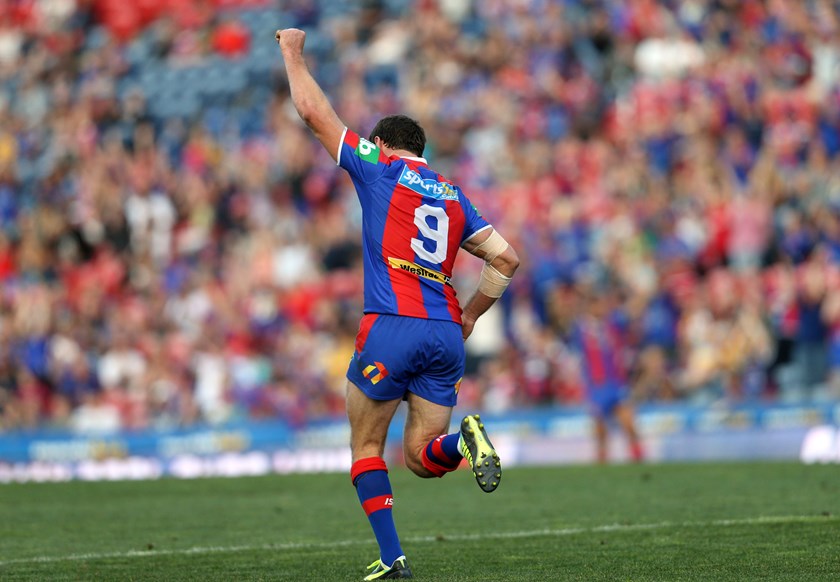 The most capped Knight of all time with 257 games, Danny Buderus celebrates a win in his final home game, after calling time on his career at the end of the 2013 season.