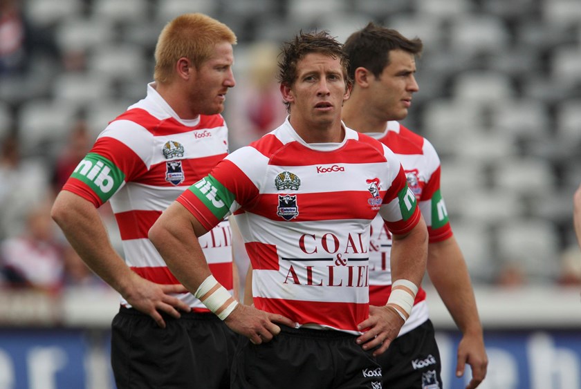In rugby league's centenary year in Australia, the Knights wore a special jersey dedicated to the Newcastle Rebels, who were a team part of the inaugural NSWRL competition in 1908-1909 and wore red and white hooped jerseys.