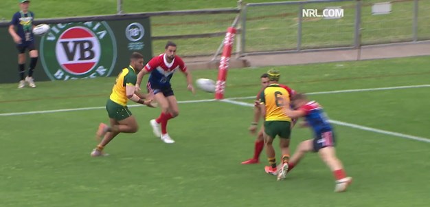 Watch: Ponga delivers short for first Roos try