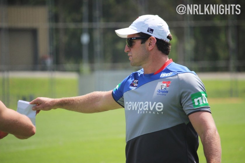 Assistant coach Danny Buderus organises the troops.