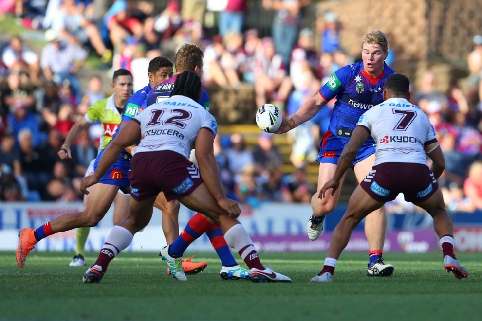 Competition - NRL Premiership Round - Round 08 Teams - Newcastle Knights v Manly Sea Eagles - 25th of April 2016 Venue - Hunter Stadium, Broadmeadow, NSW, Photographer - Paul Barkley