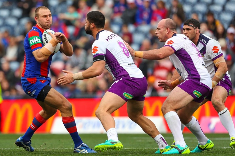 Competition - NRL Premiership Round. Round - Round 19. Teams - Newcastle Knights v Melbourne Storm. Date - 17th of July 2016. Venue - Hunter Stadium, Broadmeadow NSW. Photographer - Paul Barkley.